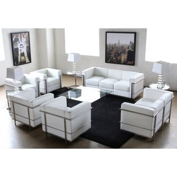 White Leather Corbusier Style Sofa