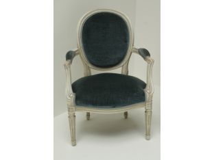 Petite Vintage Blue Velvet Louis XVI Armchair