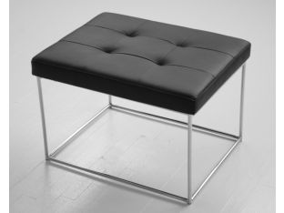 Small Tufted Black Leather Bench