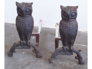 Pair of Antique Owl Andirons