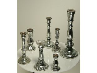 Set of 7 Antiqued Mercury Glass Candlesticks