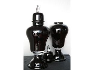 Monroe Black Glass Urn with Lid