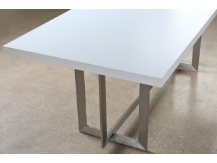 Remi Dining Table in Matte White with Stainless Steel Base 