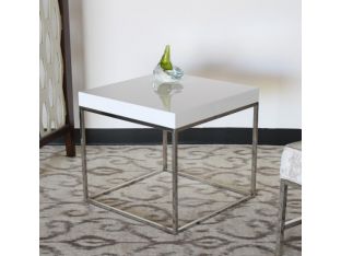 High Gloss White and Stainless Steel Base End Table