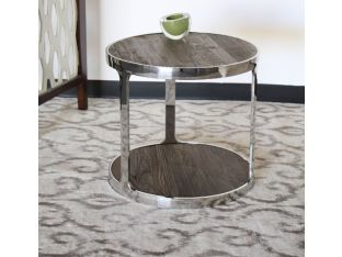 Round Reclaimed Elm and Stainless Steel End Table