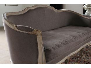 Limed Gray French Style Sofa with Aubergine Linen Upholstery