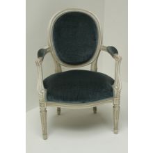 Petite Vintage Blue Velvet Louis XVI Armchair