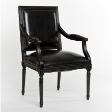 Black Leather Louis Arm Chair