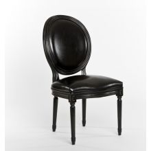 Black Leather Oval Louis Side Chair