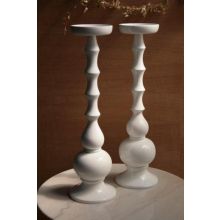 Pair of 21" Sculpted White Mango Wood Pillar Holders