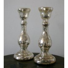 Mercury Glass Candlesticks (Set of 2)