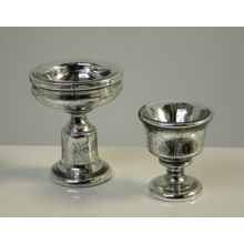Set of 2 Antiqued Mercury Glass Pedestal Bowls