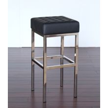 Black Leather and Stainless Steel Bar Stool