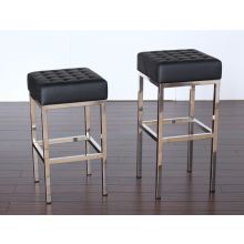 Black Leather and Stainless Steel Bar Stool