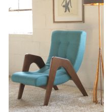 Aqua Tufted Lounge Chair with Walnut Frame