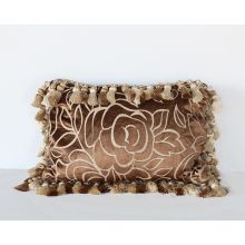 Brown Velvet Rose Tassel Pillow